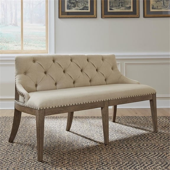 Americana Farmhouse Upholstered Shelter Dining Bench - Dusty Taupe