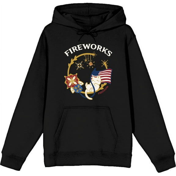 Americana Fireworks Black Adult Long Sleeve Hoodie-XS