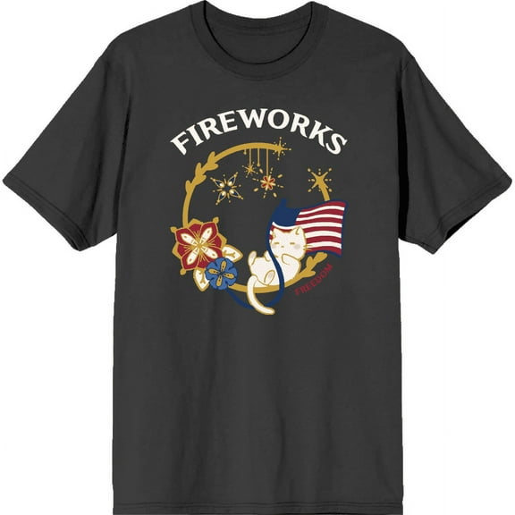 Americana Fireworks Charcoal Men's Crew Neck Short Sleeve Tee-XS