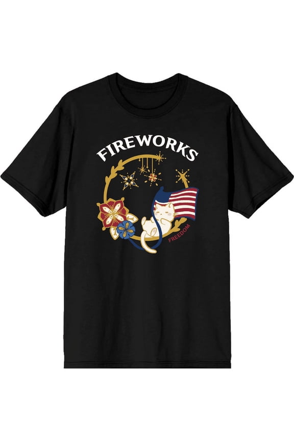Americana Fireworks Men's Black Crew Neck Short Sleeve Tee-Medium