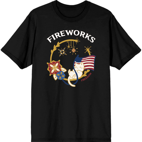 Americana Fireworks Men's Black Crew Neck Short Sleeve Tee-Small
