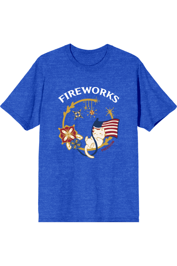 Americana Fireworks Royal Blue Men's Crew Neck Short Sleeve Tee-XL