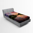 thumbnail image 1 of Americana Fitted Sheet, Forest Park in Ukraine Scenic Panorama with Water Reflection Picture Print, Soft Decorative Fabric Bedding, Twin Size, Coral Green Blue, by Ambesonne, 1 of 2