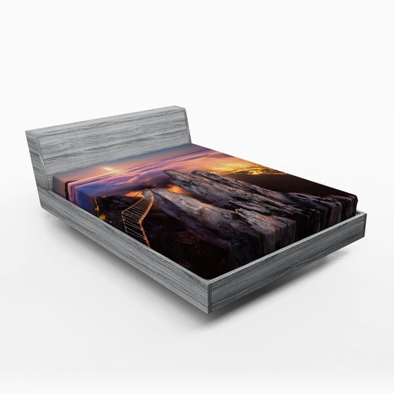 Ambesonne Mountain Fitted Sheet, Full Moon Sunset Alps, Queen Size, Multicolor