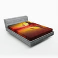 thumbnail image 1 of Ambesonne Ocean Fitted Sheet, Sunrise Water Reflection, Queen Size, Forest Green Dark Coral, 1 of 2