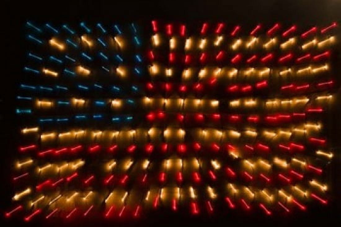 Americana Flag made of zoomed Neon Lights Canvas Art - Brenda Tharp DanitaDelimont (34 x 23)