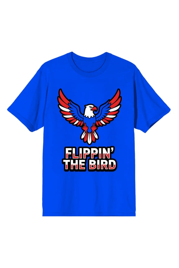 Americana Flippin' The Bird Eagle Adult Royal Blue Crew Neck Short Sleeve T-shirt -Medium