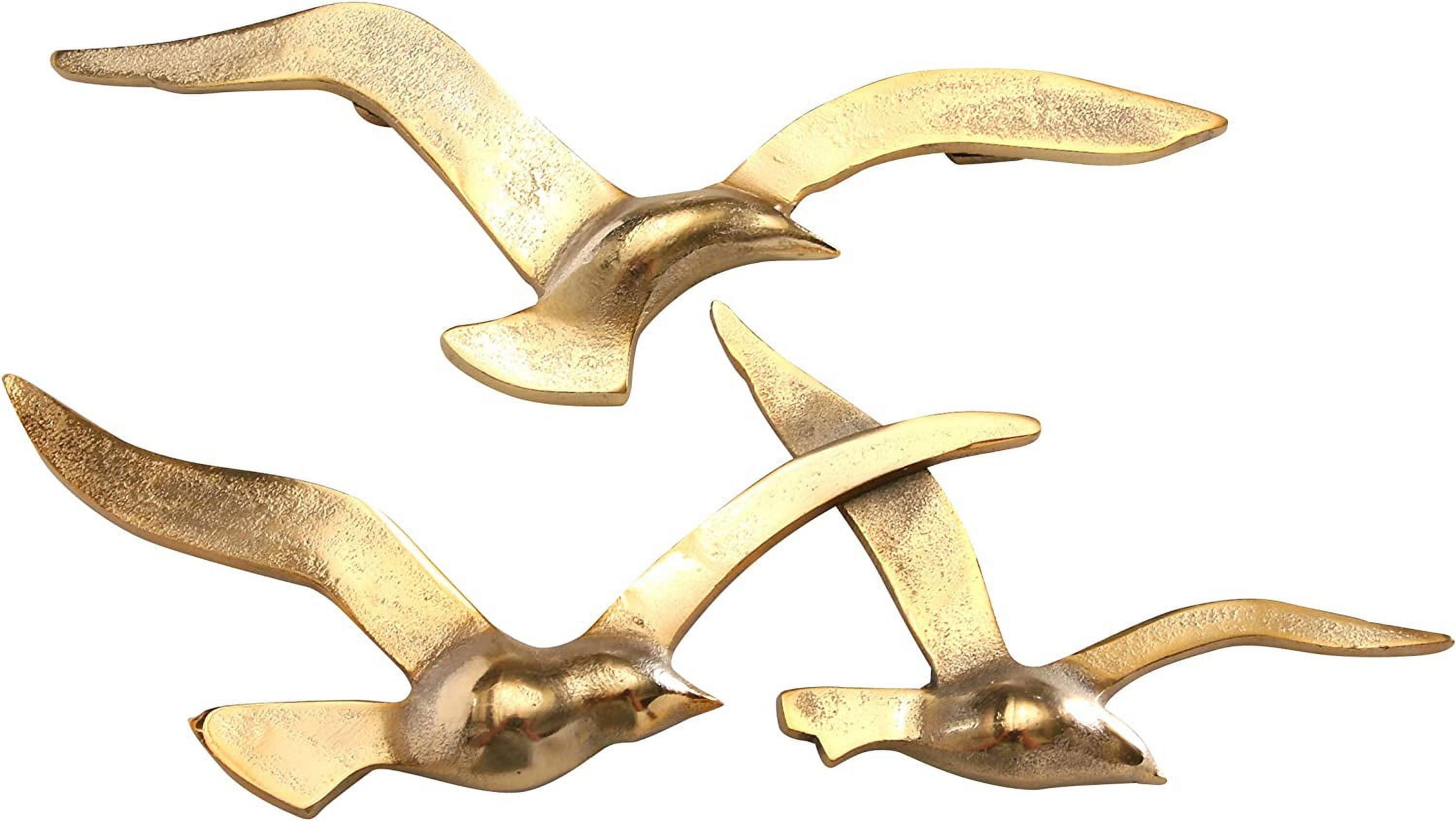 Americana Flying Birds Metal Wall Decor Art, 3 Birds, 2 Piece Set, Handcrafted, Cast of Fine Gold Aluminum,  Bas-relief, 15.25 Inches Wide and 13.25 Inches Wide.