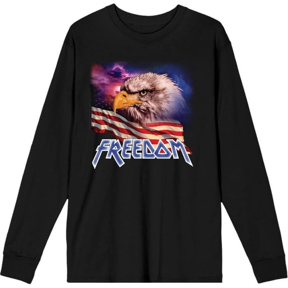 Americana Freedom Eagle Adult Black Crew Neck Long Sleeve Tee-Large