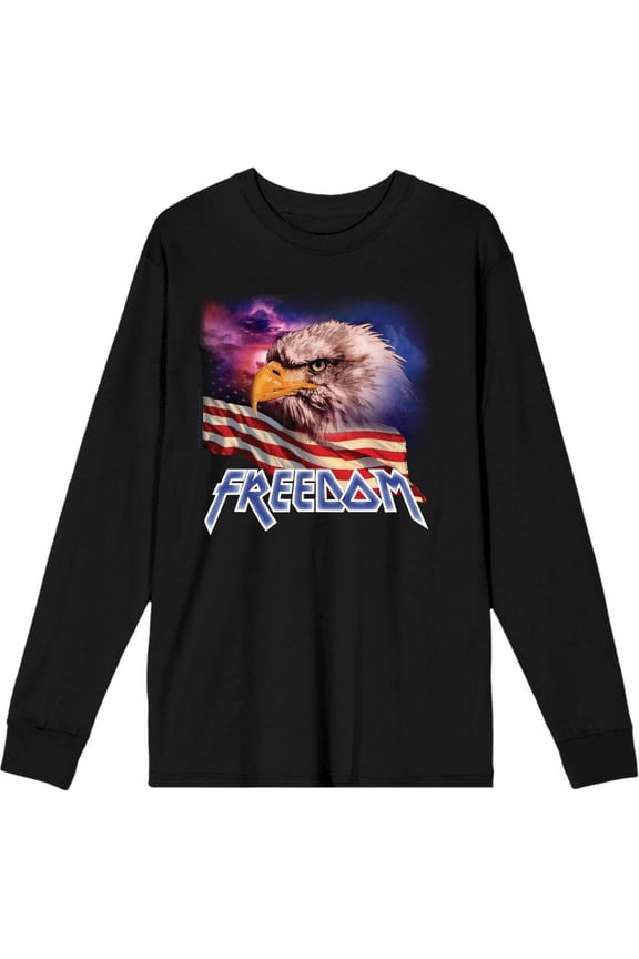 Americana Freedom Eagle Adult Black Crew Neck Long Sleeve Tee-Medium