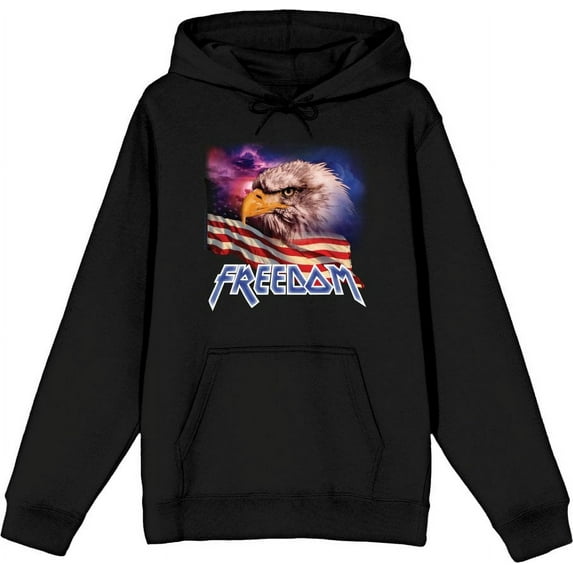 Americana Freedom Eagle Adult Black Long Sleeve Hoodie-Large