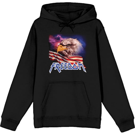 Americana Freedom Eagle Adult Black Long Sleeve Hoodie-Medium