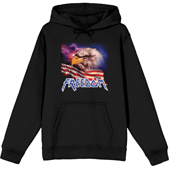 Americana Freedom Eagle Adult Black Long Sleeve Hoodie-Medium