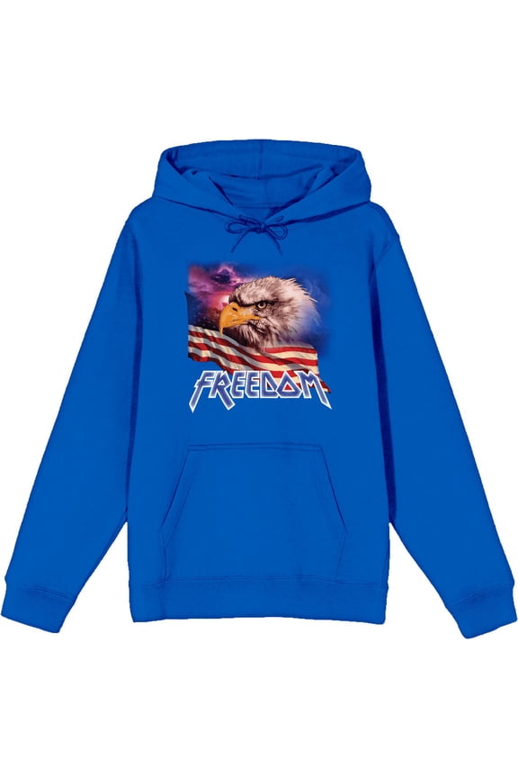 Americana Freedom Eagle Adult Blue Long Sleeve Hoodie-Small