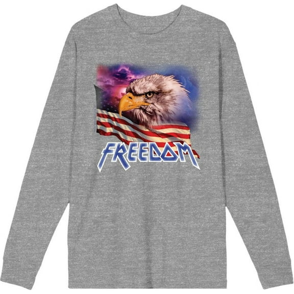 Americana Freedom Eagle Adult Heather Gray Crew Neck Long Sleeve Tee-Large