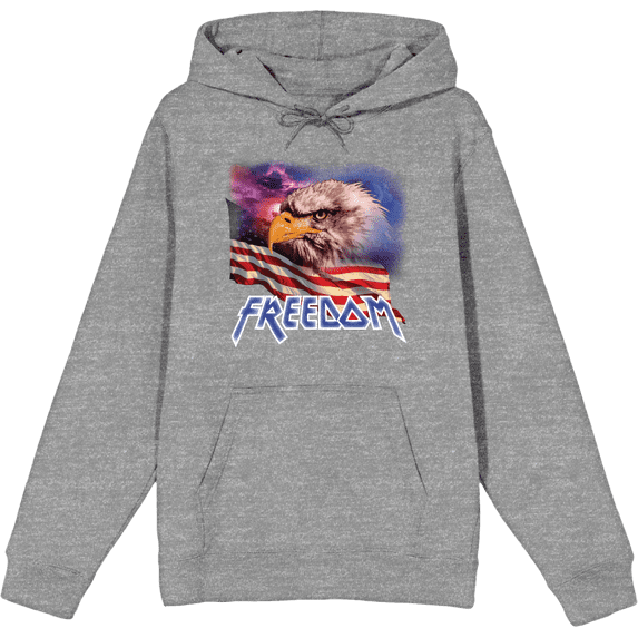 Americana Freedom Eagle Adult Heather Gray Long Sleeve Hoodie-Medium