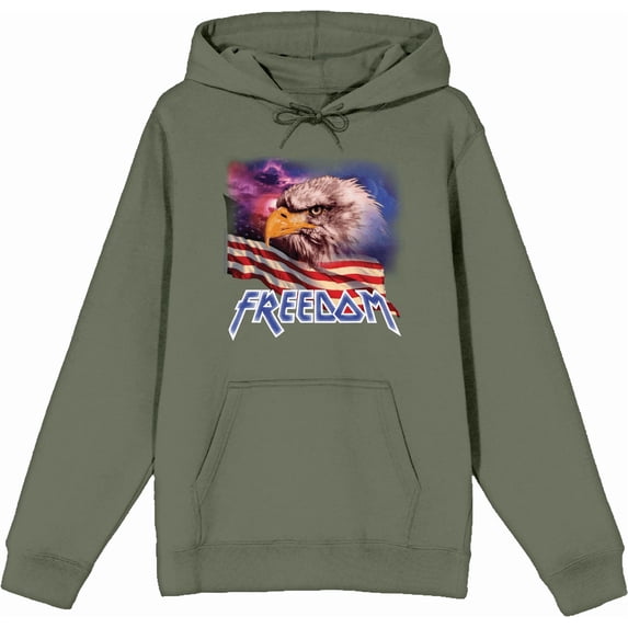 Americana Freedom Eagle Adult Olive Long Sleeve Hoodie-Medium