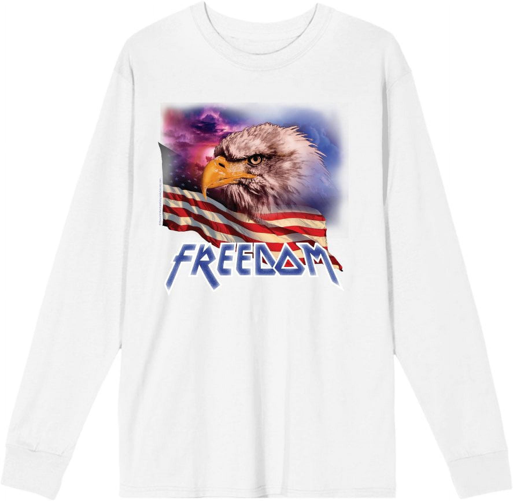 Americana Freedom Eagle Adult White Crew Neck Long Sleeve Tee-XXL