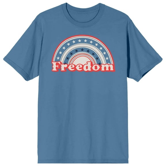 Americana Freedom Rainbow Crew Neck Short Sleeve Blue Fog Men's T-shirt-Large