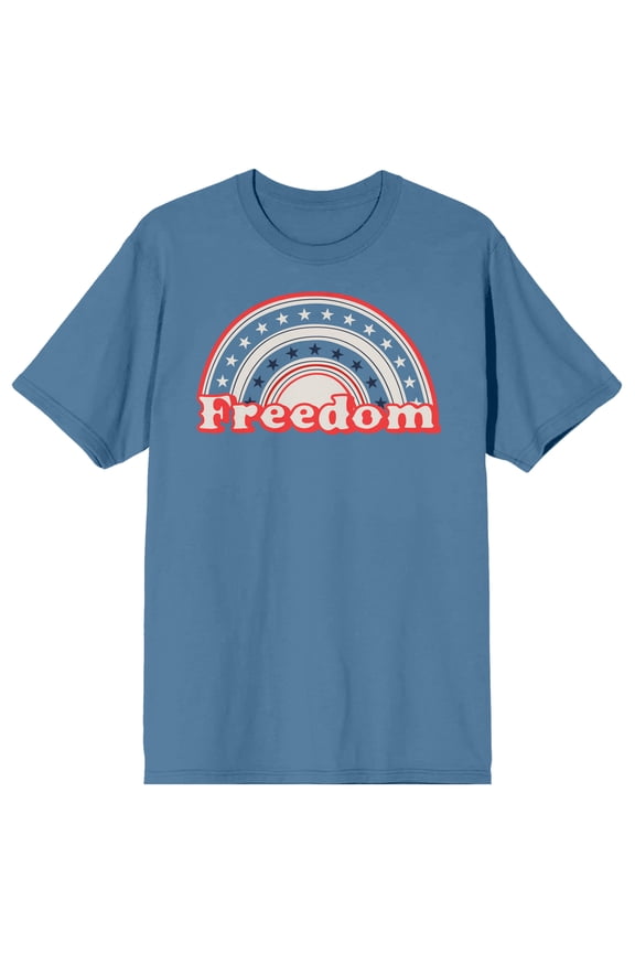 Americana Freedom Rainbow Crew Neck Short Sleeve Blue Fog Men's T-shirt-Large