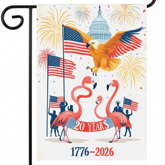 Americana Garden Flag 1776-2026 House Flags 28 x 40 Double Sided Patriot Decorations with Flamingos and Eagle Flying over U.S. Capitol for 20 Years