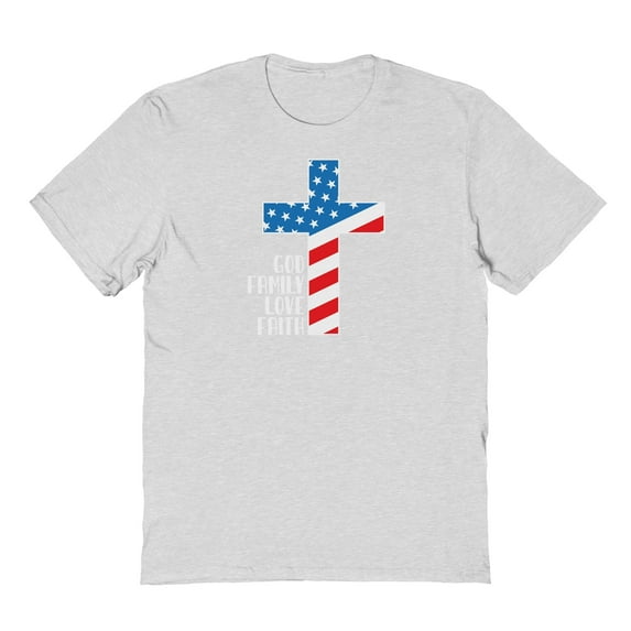 Americana God Family Love Faith Graphic Ash Grey Men's Cotton T-Shirt