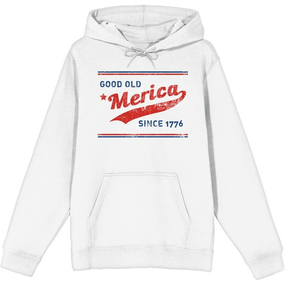 Americana Good Old 'Merica Since 1776 White Adult Long Sleeve Hoodie-Small