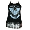 thumbnail image 1 of Americana Graphic Born Free Run Wild Fringe Junior Women's Trim Halter Tank (XS), 1 of 2