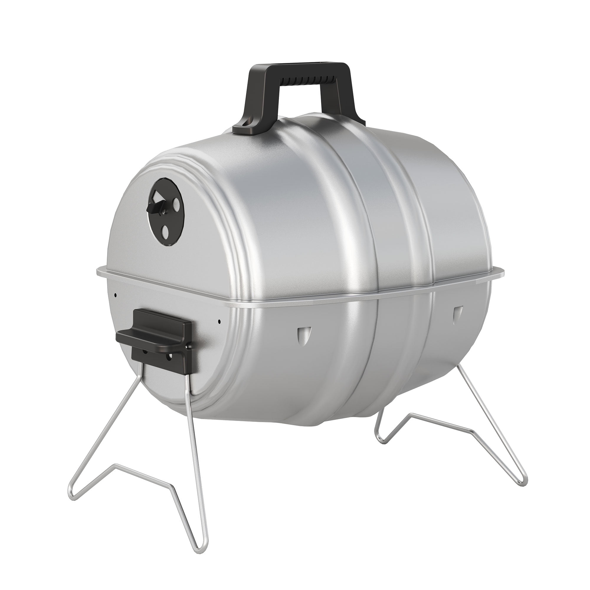 Portable Silver Steel Charcoal BBQ Grill with Keg Design