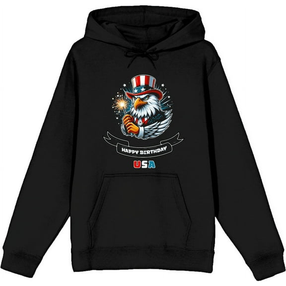 Americana Happy Birthday USA Black Adult Long Sleeve Hoodie-Small