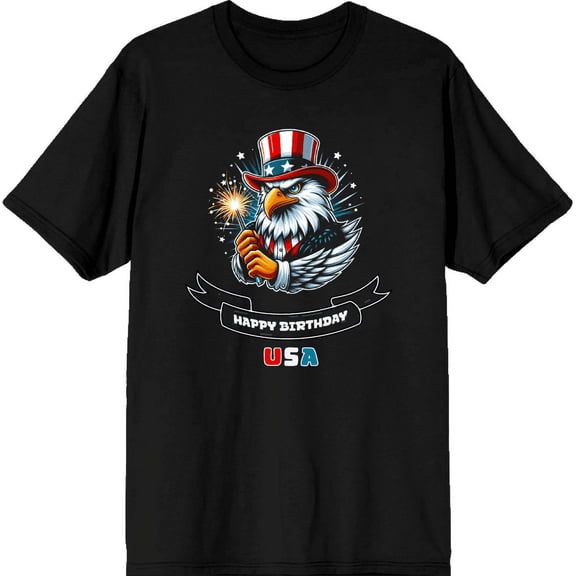 Americana Happy Birthday USA Men's Black Crew Neck Short Sleeve Tee-Medium