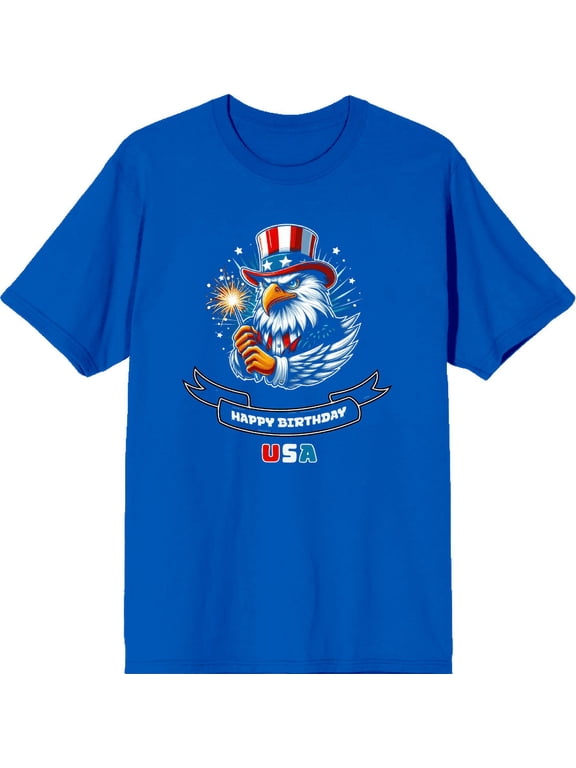 Americana Happy Birthday USA Royal Blue Men's Crew Neck Short Sleeve Tee-Medium