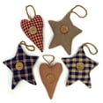 thumbnail image 1 of Americana Heart Star Homespun Fabric Christmas Ornaments Valentine Decor - Set of 5 - by Marilee Home, 1 of 5
