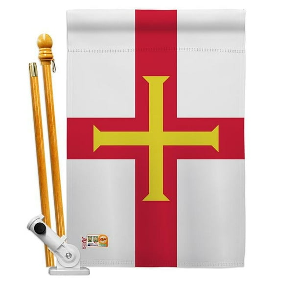 Americana Home & Garden AA-CY-HS-140099-IP-BO-D-US18-AG 28 x 40 in. Guernsey Flags of the World Nationality Impressions Decorative Vertical Double Sided House Flag Set & Pole Bracket Hardware Flag Set