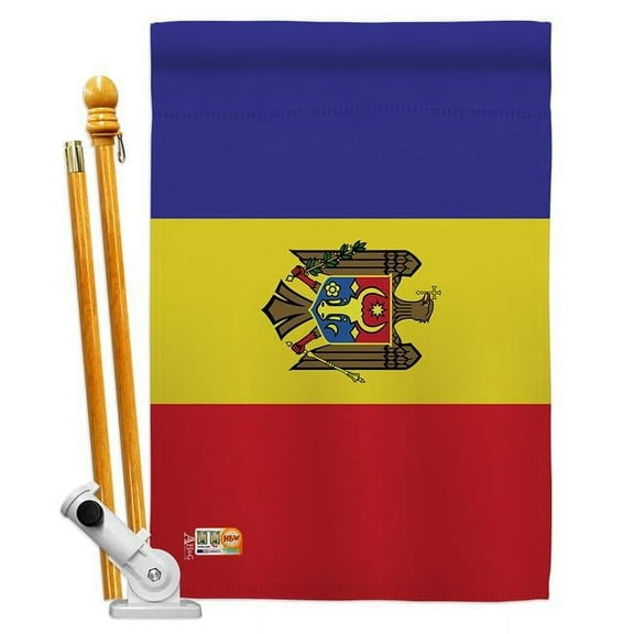Americana Home & Garden AA-CY-HS-140156-IP-BO-D-US18-AG 28 x 40 in. Moldova Flags of the World Nationality Impressions Decorative Vertical Double Sided House Flag Set & Pole Bracket Hardware Flag Set