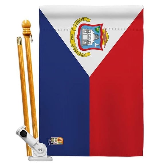 Americana Home & Garden AA-CY-HS-140223-IP-BO-D-US18-AG 28 x 40 in. St. Martin Flags of the World Nationality Impressions Decorative Vertical Double Sided House Flag Set & Pole Bracket Hardware Flag S