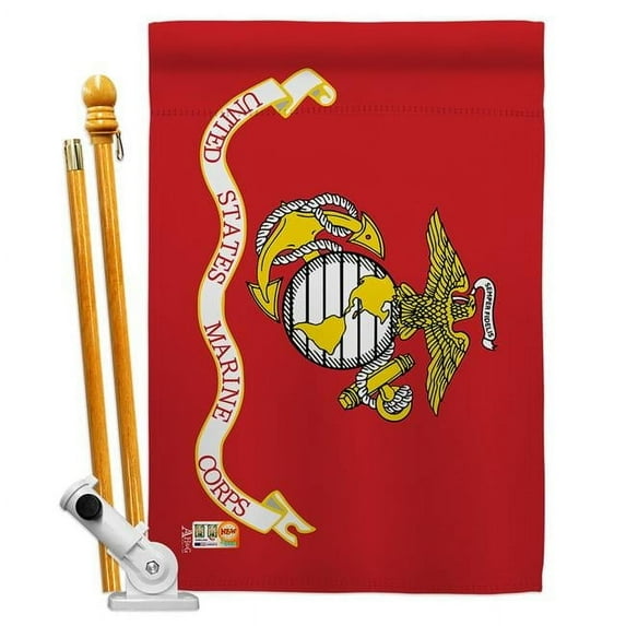 Americana Home & Garden AA-MI-HS-140305-IP-BO-D-US18-AG 28 x 40 in. Marine Corps Military Impressions Decorative Vertical Double Sided House Flag Set & Pole Bracket Hardware Flag Set