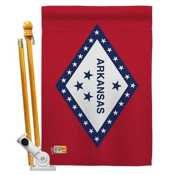 Americana Home & Garden AA-SS-HS-140504-IP-BO-D-US18-AG 28 x 40 in. Arkansas States Impressions Decorative Vertical Double Sided House Flag Set & Pole Bracket Hardware Flag Set