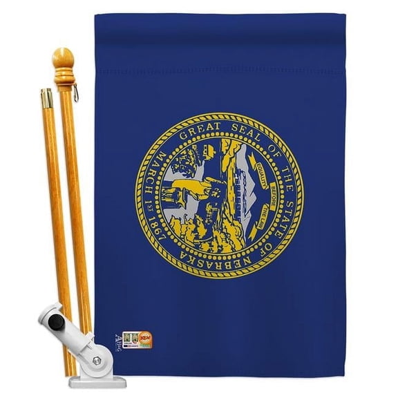 Americana Home & Garden AA-SS-HS-140528-IP-BO-D-US18-AG 28 x 40 in. Nebraska States Impressions Decorative Vertical Double Sided House Flag Set & Pole Bracket Hardware Flag Set