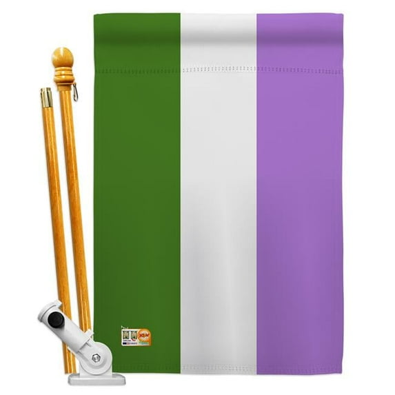 Americana Home & Garden AA-ST-HS-148009-IP-BO-D-US18-AG 28 x 40 in. Genderqueer Pride Inspirational Support Impressions Decorative Vertical Double Sided House Flag Set & Pole Bracket Hardware Flag Set