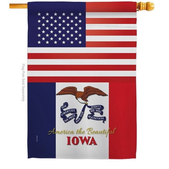 Americana Home & Garden H140567-BO 28 x 40 in. USA Iowa American State Vertical House Flag with Double-Sided Decorative Banner Garden Yard Gift