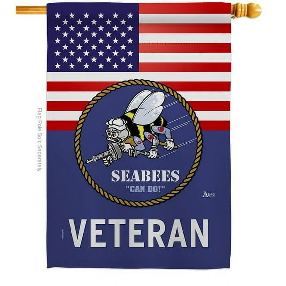 Americana Home & Garden H140613-BO 28 x 40 in. US Seabees Veteran House Flag with Armed Forces Navy Double-Sided Decorative Vertical Flags Decoration Banner Garden Yard Gift