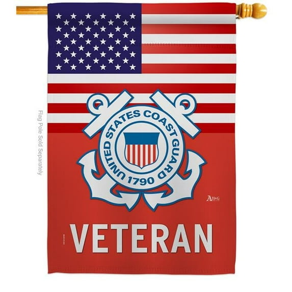 Americana Home & Garden H140618-BO 28 x 40 in. US Coast Guard Veteran House Flag with Armed Forces Double-Sided Decorative Vertical Flags Decoration Banner Garden Yard Gift