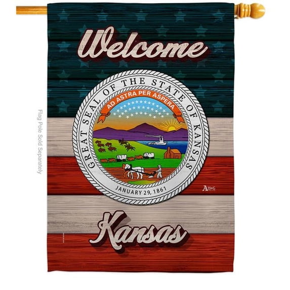 Americana Home & Garden H141272-BO 28 x 40 in. Welcome Kansas Double-Sided Vertical Decoration Banner House & Garden Flag - Yard Gift