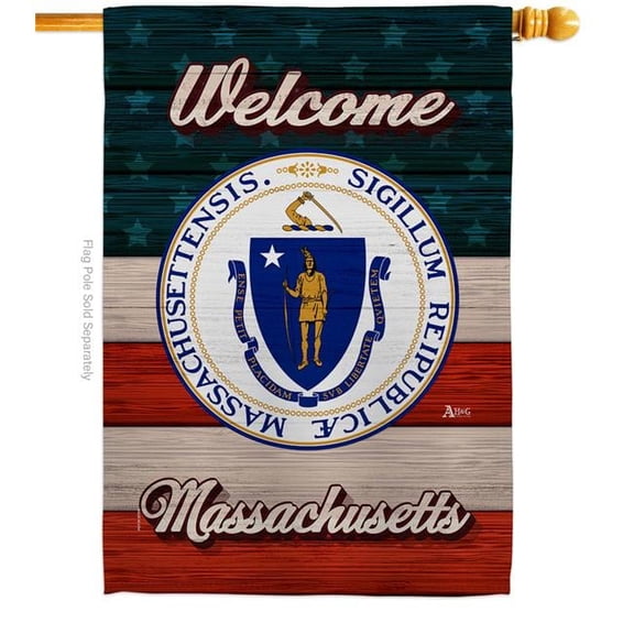 Americana Home & Garden H141277-BO 28 x 40 in. Welcome Massachusetts Double-Sided Vertical Decoration Banner House & Garden Flag - Yard Gift