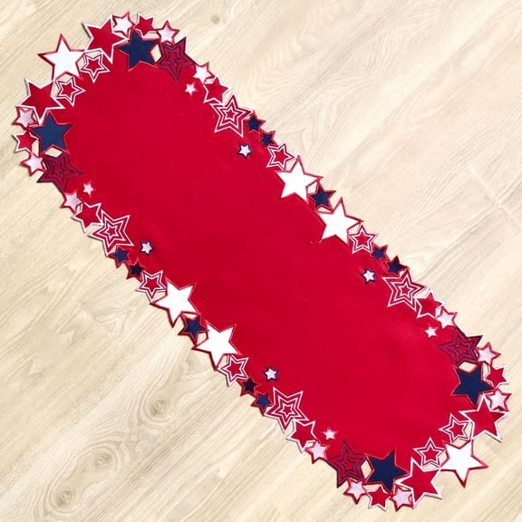 CAIT CHAPMAN HOME COLLECTION Americana July 4th Celebration Fabric Cutwork Table Runner (Border Cutwork Runner)