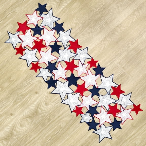 CAIT CHAPMAN HOME COLLECTION Americana July 4th Celebration Fabric Cutwork Table Runner (Stars Cutwork Runner)