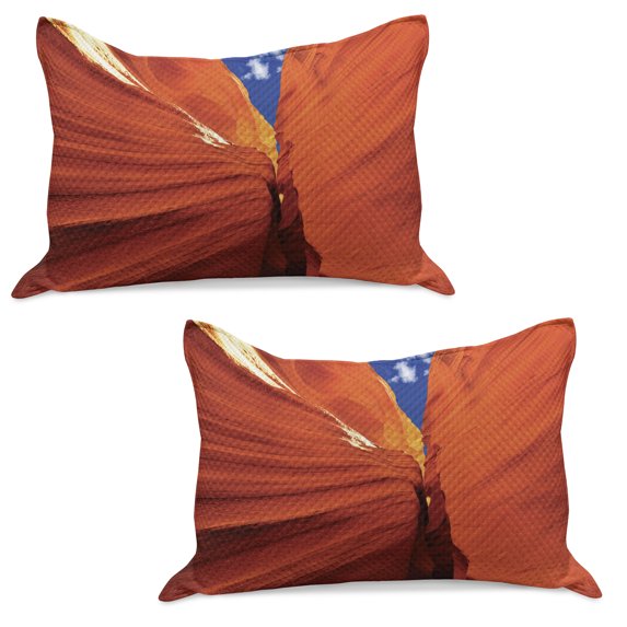 Americana Knitted Quilt Pillowcover Set of 2, Grand Canyon in United States of America Nature Geology Rippled Rocks Image, Standard Queen Pillow Sham Bedroom, 30" x 20", Orange Blue, by Ambesonne