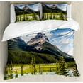 thumbnail image 1 of Americana Landscape Decor Queen Size Duvet Cover Set, Canadian Cliffs High Tops and Ranges in Spring Day Panorama Image, Decorative 3 Piece Bedding Set with 2 Pillow Shams, Green Blue, by Ambesonne, 1 of 3