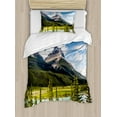 thumbnail image 1 of Americana Landscape Decor Twin Size Duvet Cover Set, Canadian Cliffs High Tops and Ranges in Spring Day Panorama Image, Decorative 2 Piece Bedding Set with 1 Pillow Sham, Green Blue, by Ambesonne, 1 of 3